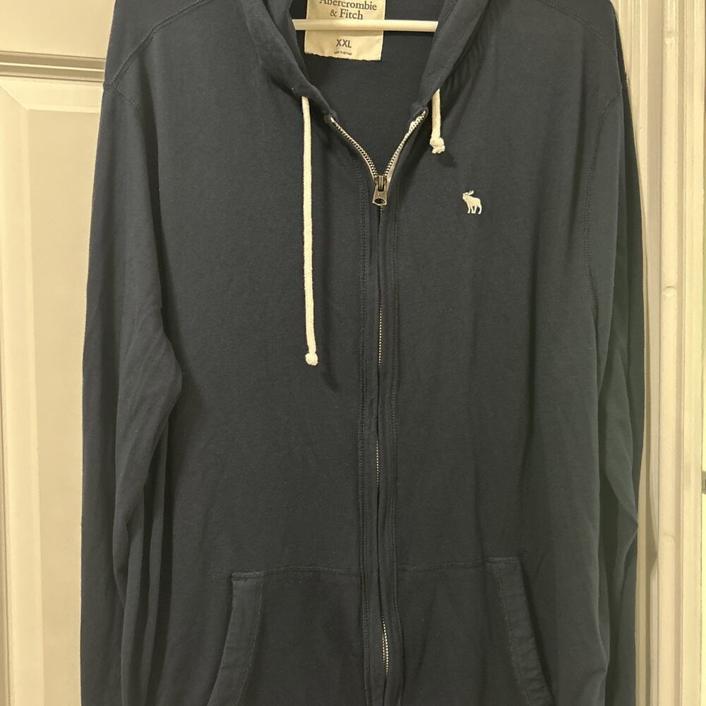Abercrombie & Fitch Men's Navy Blue Muscle Full Zip Hoodie Vintage Y2K XXL